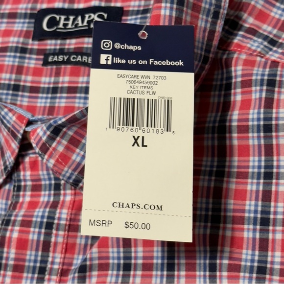 NEW Chaps Red Blue Casual Button Down Plaid Short Sleeve Shirt Size XL Perfect - Picture 5 of 13